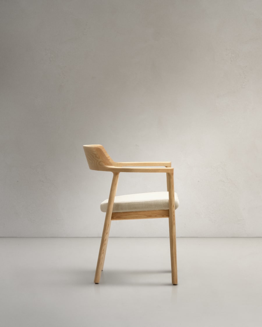 Alocs chair removable cover in beige chenille solid oak wood natural finish FSC Mix Credit