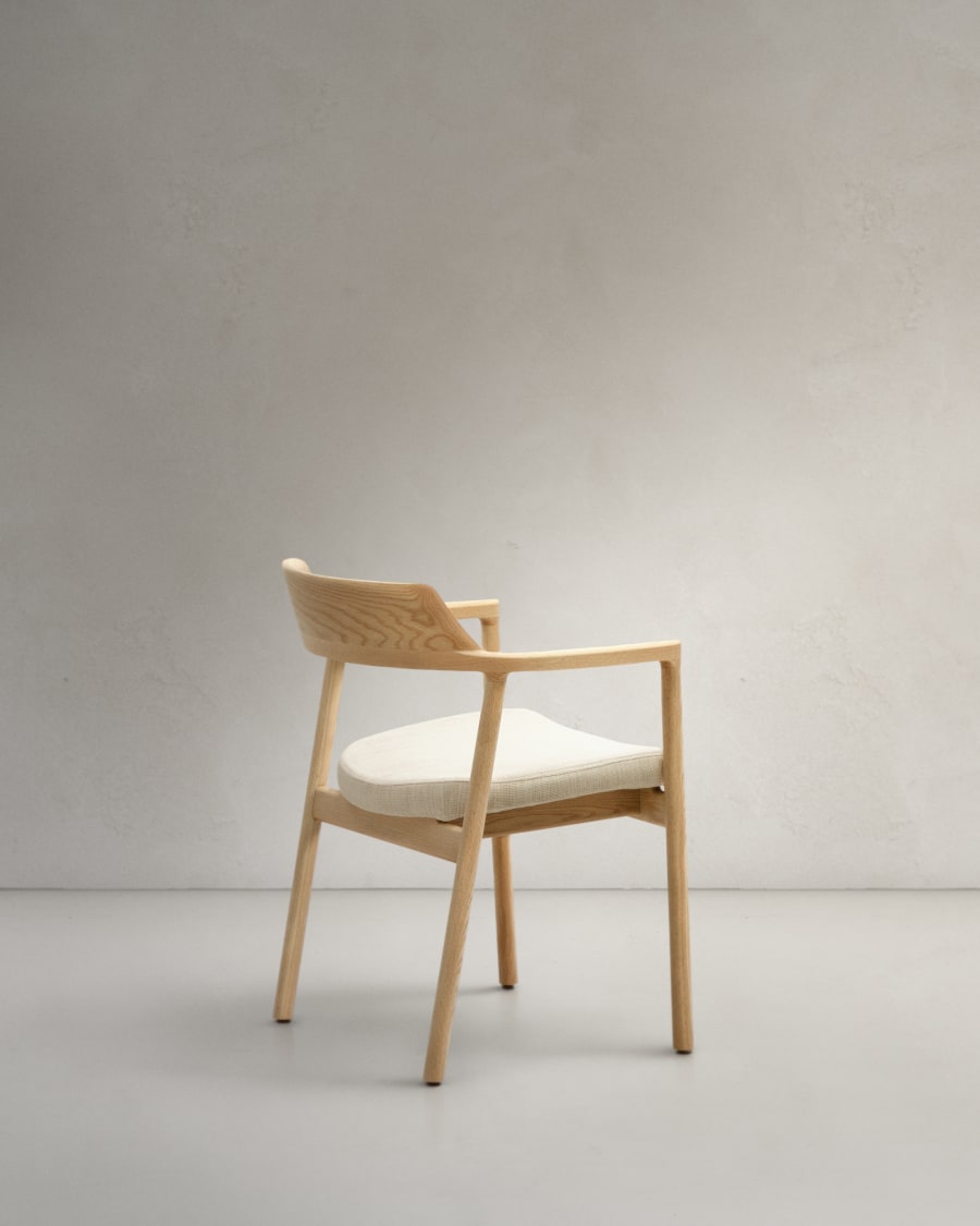 Alocs chair removable cover in beige chenille solid oak wood natural finish FSC Mix Credit