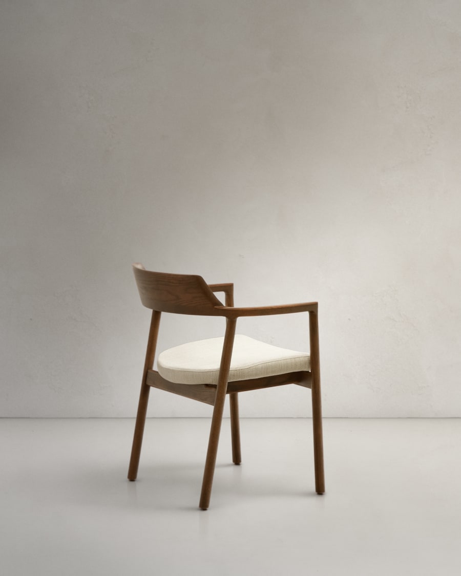 Alocs chair removable cover in beige chenille solid oak wood walnut finish FSC Mix Credit