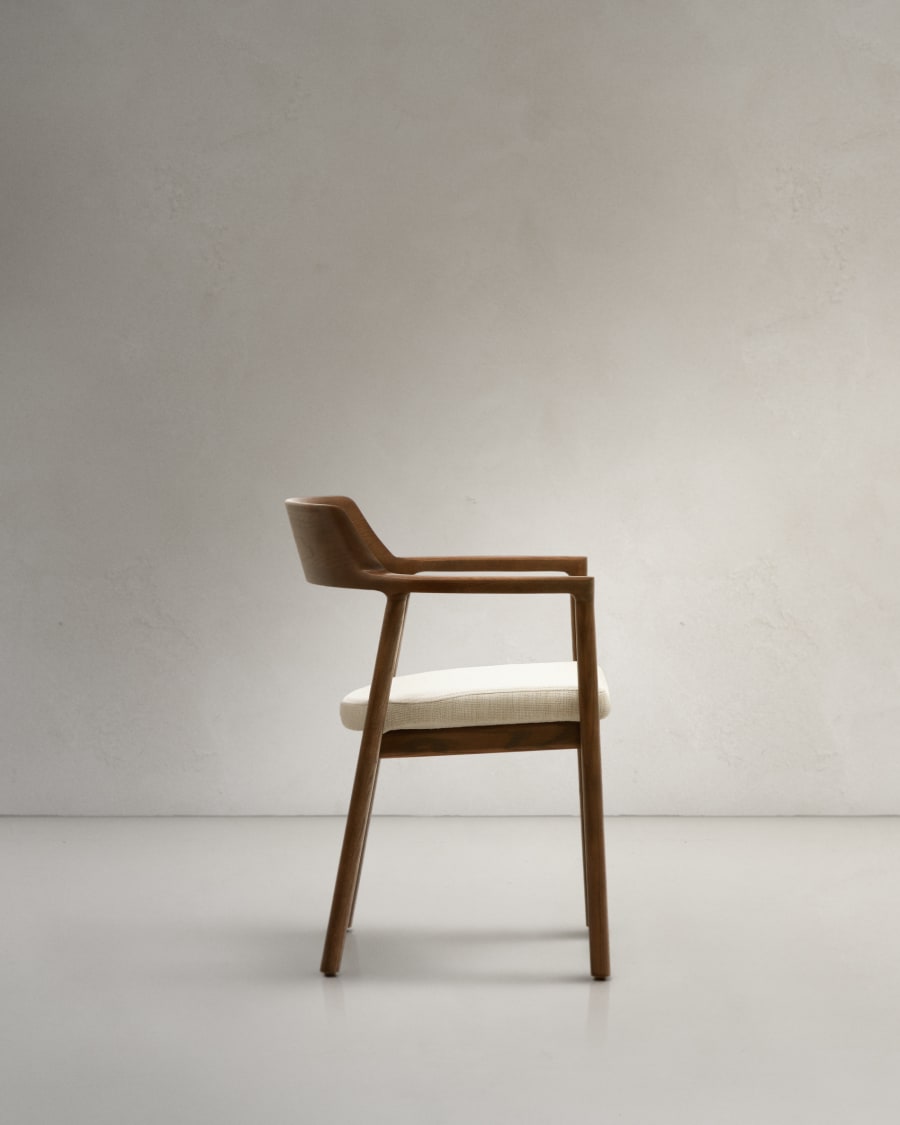 Alocs chair removable cover in beige chenille solid oak wood walnut finish FSC Mix Credit