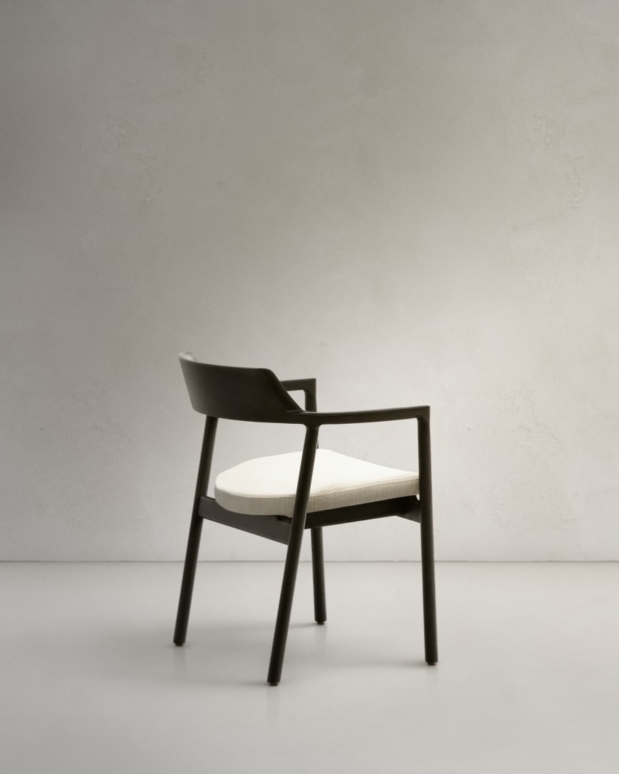 Alocs chair removable cover in beige chenille solid oak wood black finish FSC Mix Credit