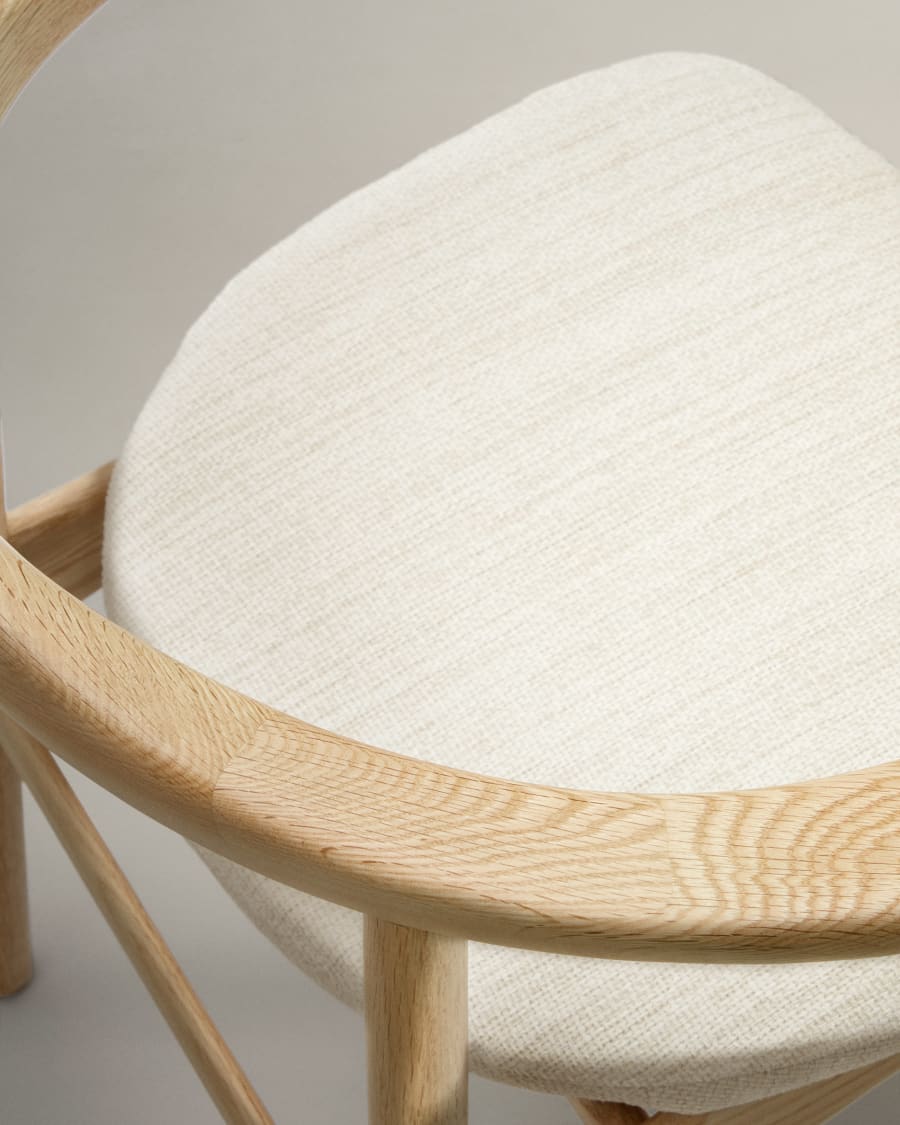 Timons chair removable cover in beige chenille solid oak wood natural finish FSC Mix Credit