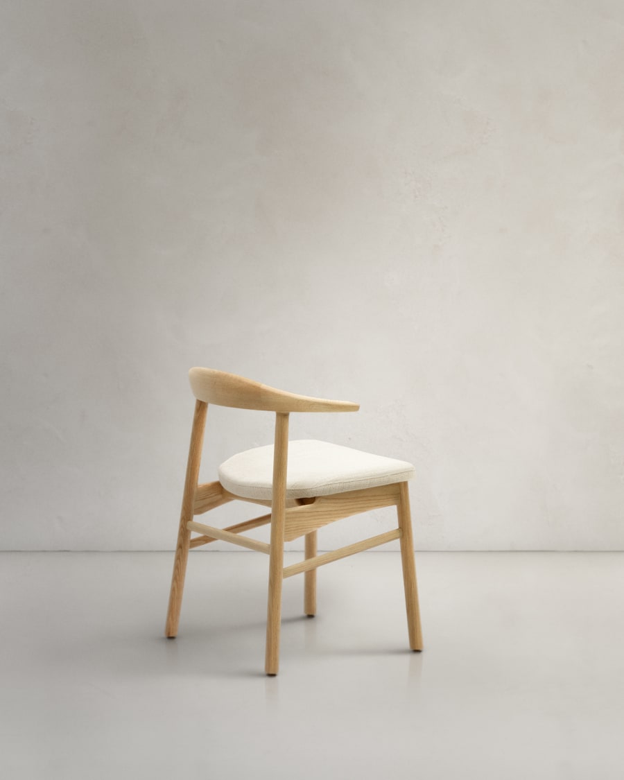 Timons chair removable cover in beige chenille solid oak wood natural finish FSC Mix Credit