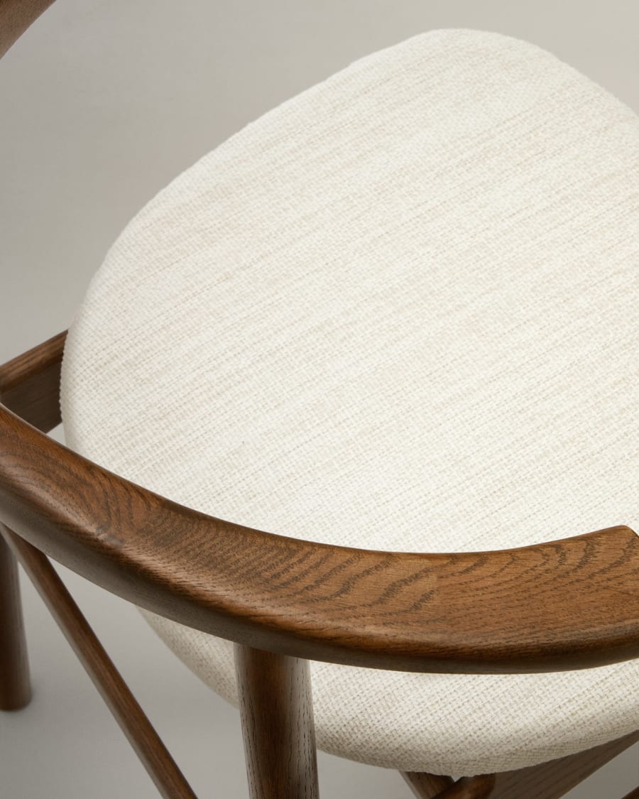 Timons chair removable cover in beige chenille solid oak wood walnut finish FSC Mix Credit