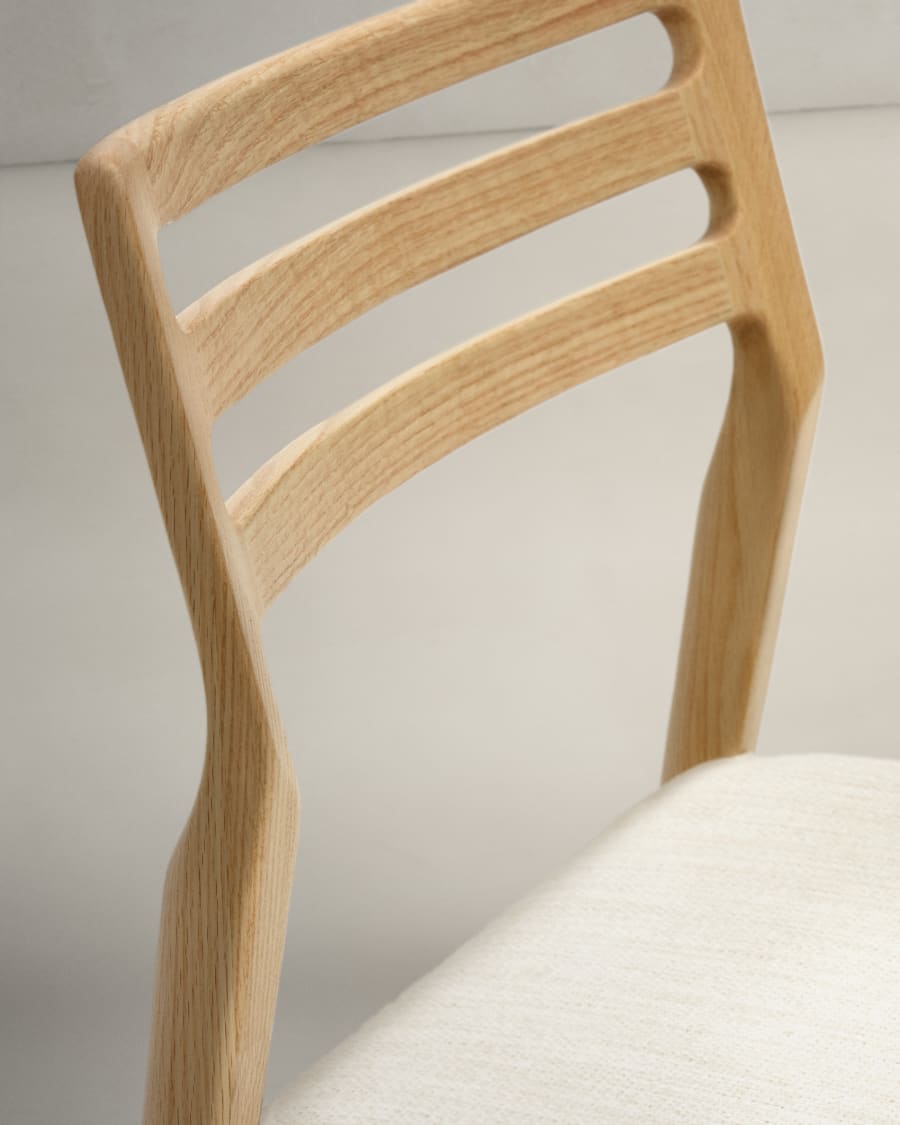 Cudia chair removable cover in beige chenille solid oak wood natural finish FSC Mix Credit