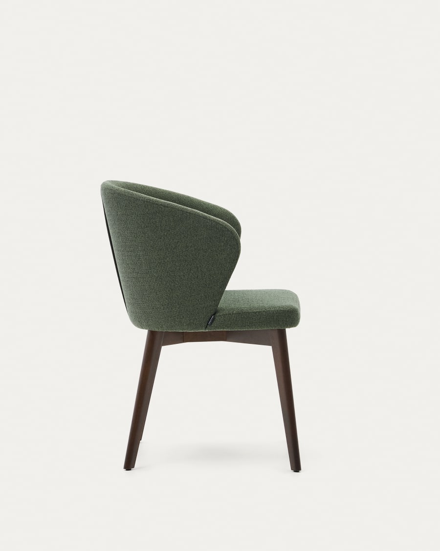 Darice chair in green chenille and solid beech wood in a walnut finish FSC 100%