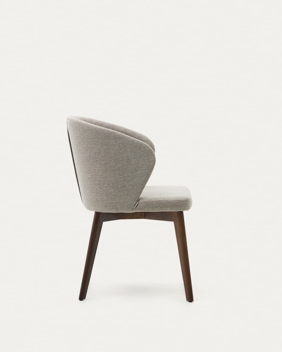 Darice chair in brown chenille and solid beech wood in a walnut finish FSC 100%