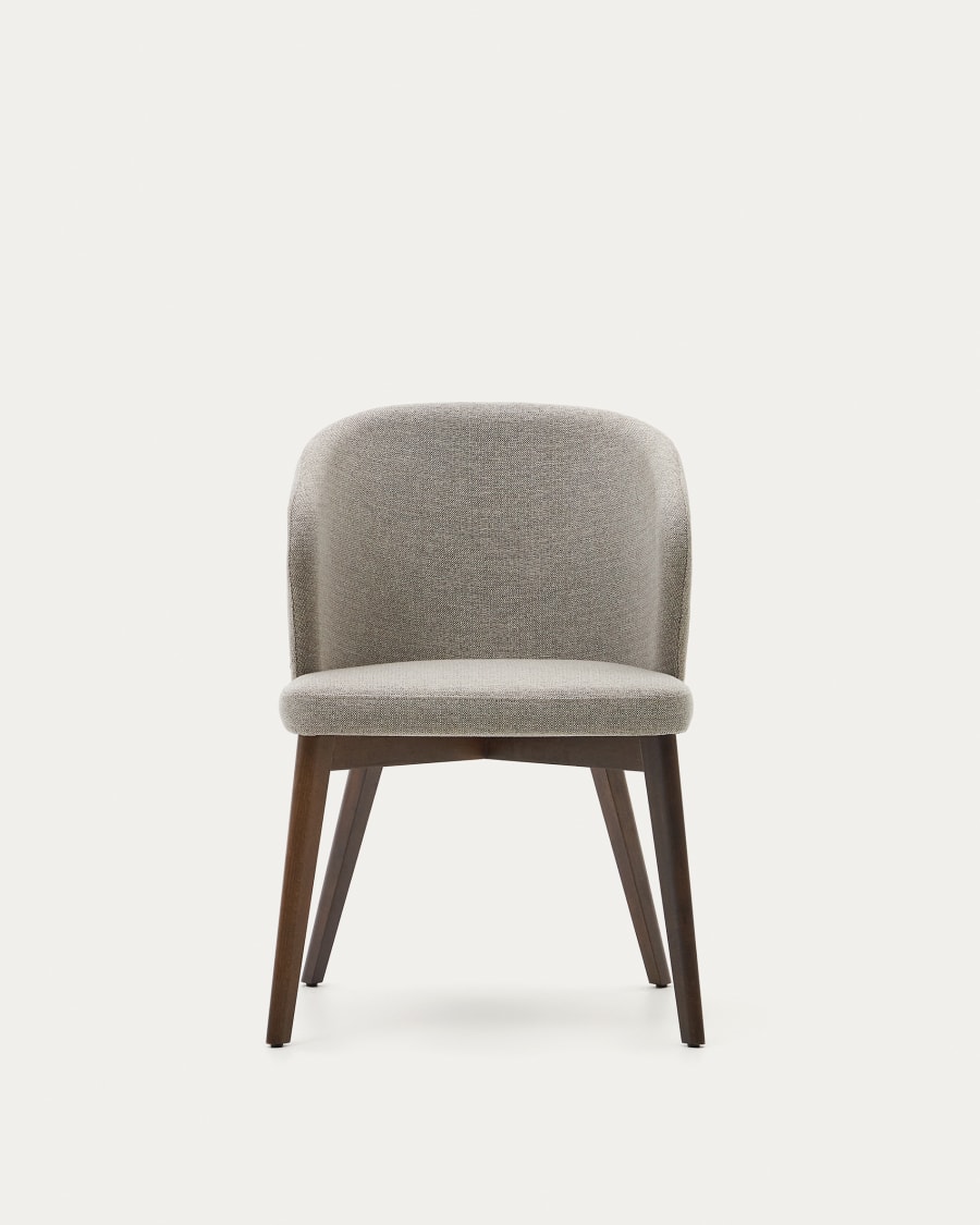 Darice chair in brown chenille and solid beech wood in a walnut finish FSC 100%
