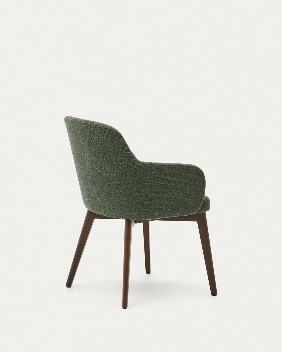 Nelida chair in green chenille and solid beech wood in a walnut finish FSC 100%