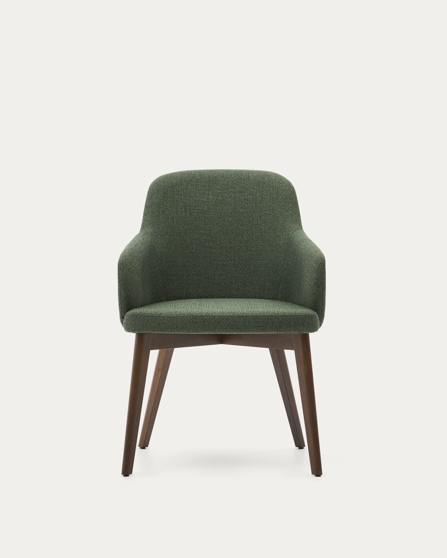 Nelida chair in green chenille and solid beech wood in a walnut finish FSC 100%