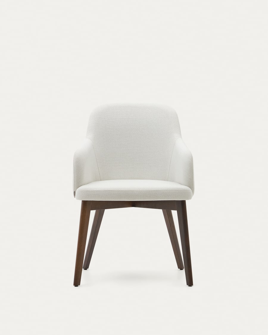 Nelida chair in beige chenille and solid beech wood in a walnut finish FSC 100%