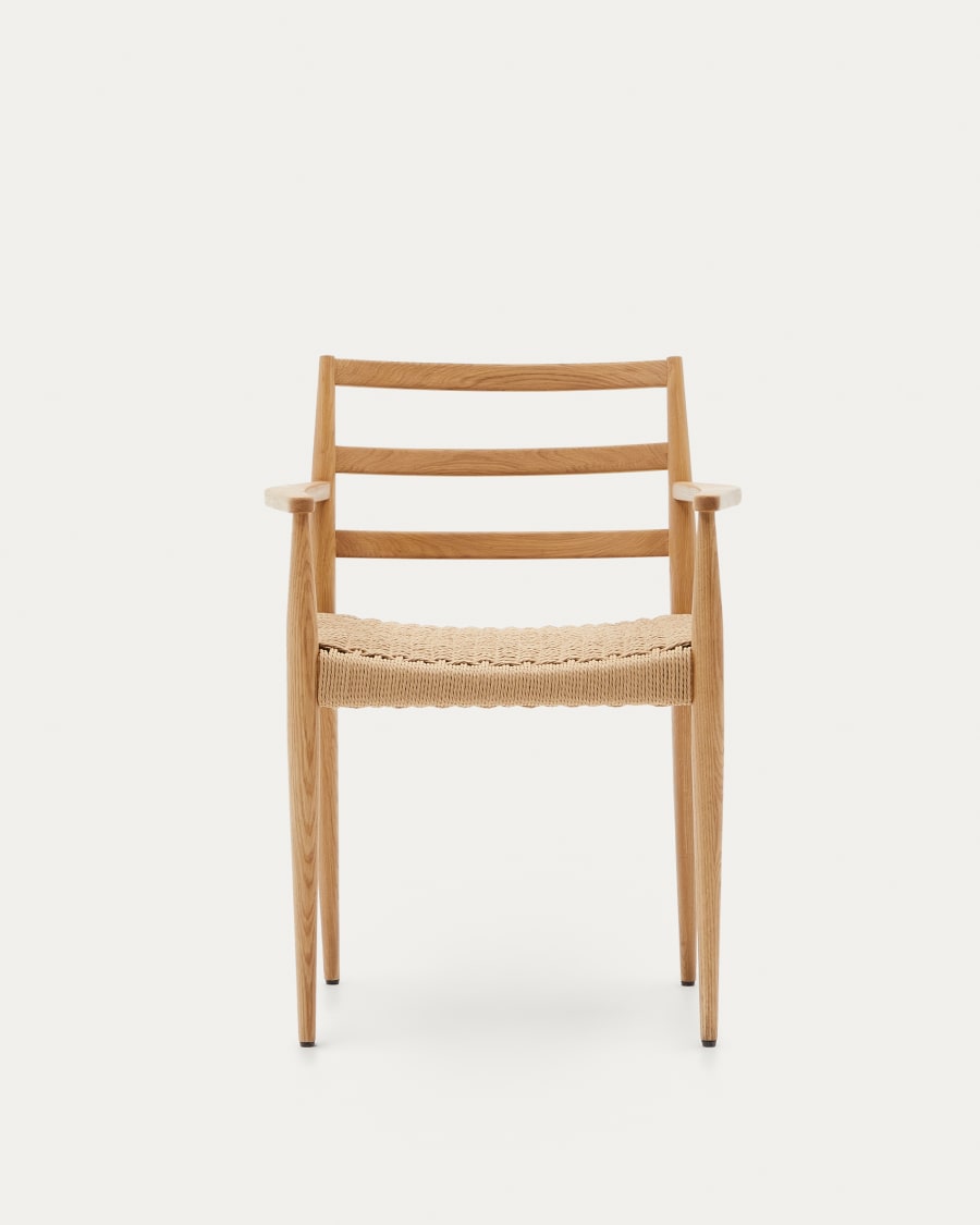 Analy chair with armrests in solid oak wood in a natural finish and rope cord seat FSC 100%