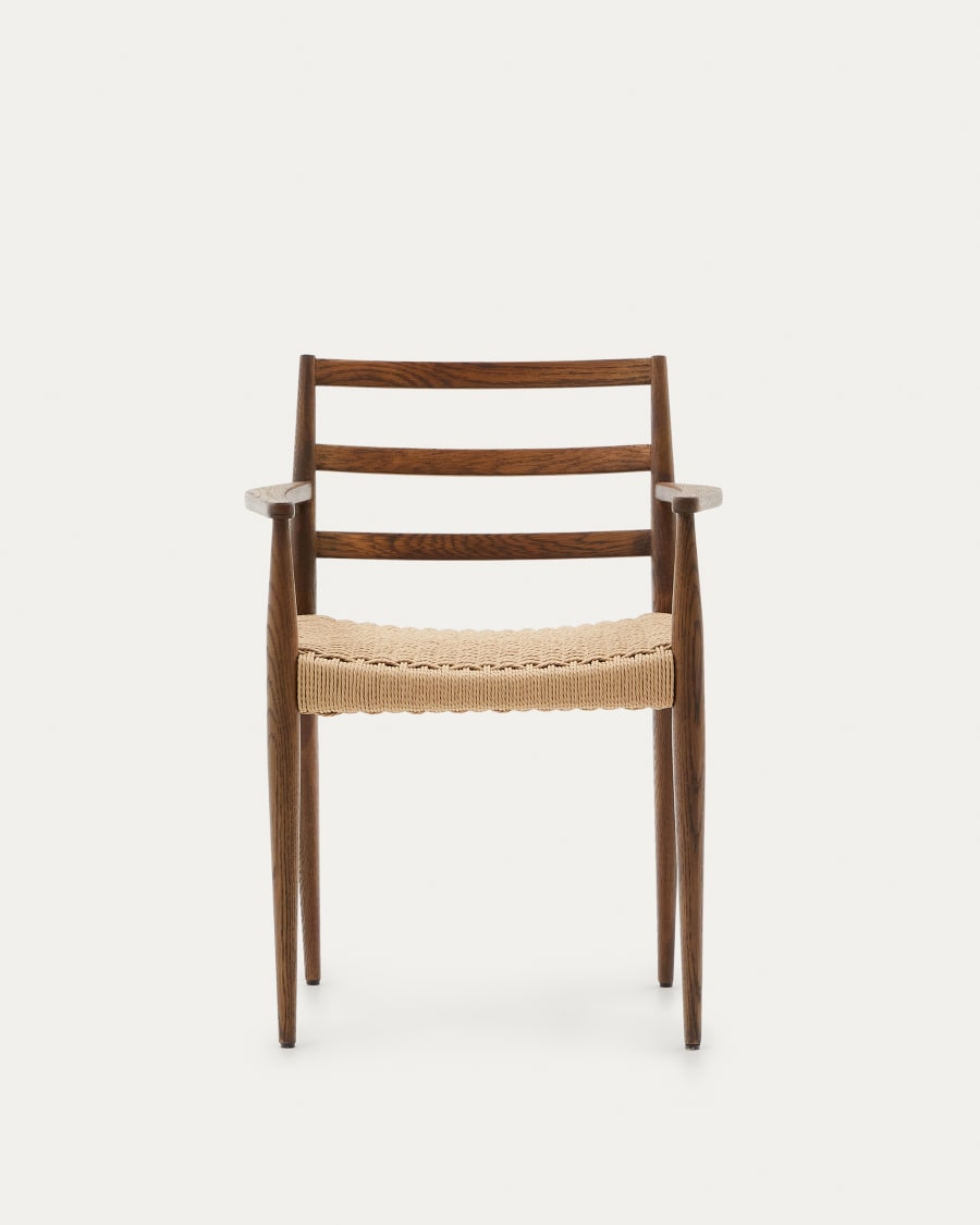 Analy chair with armrests in solid oak wood in a walnut finish and rope cord seat FSC 100%