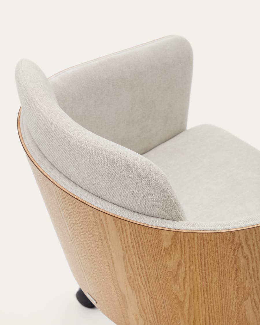 Madai desk chair in beige chenille and ash veneer with natural finish FSC Mix Credit