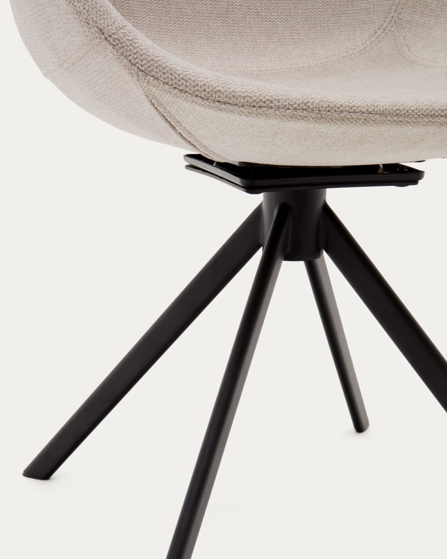 Tissiana self-centring swivel chair in beige chenille and matte black aluminium