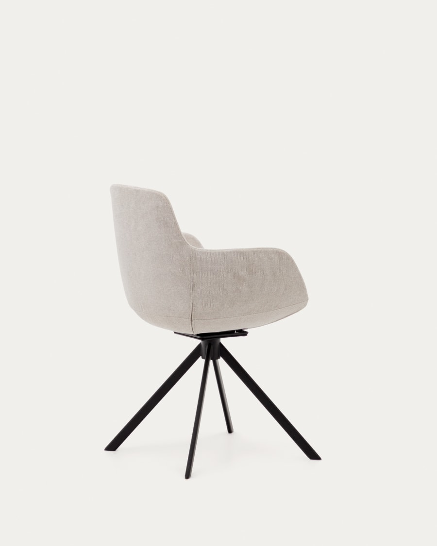 Tissiana self-centring swivel chair in beige chenille and matte black aluminium