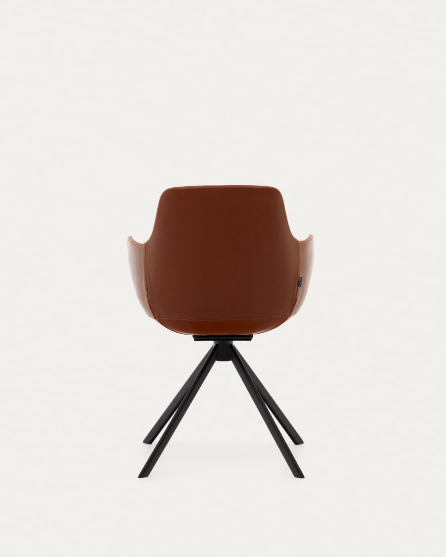 Tissiana self-centring swivel chair in synthetic brown leather and matte black aluminium