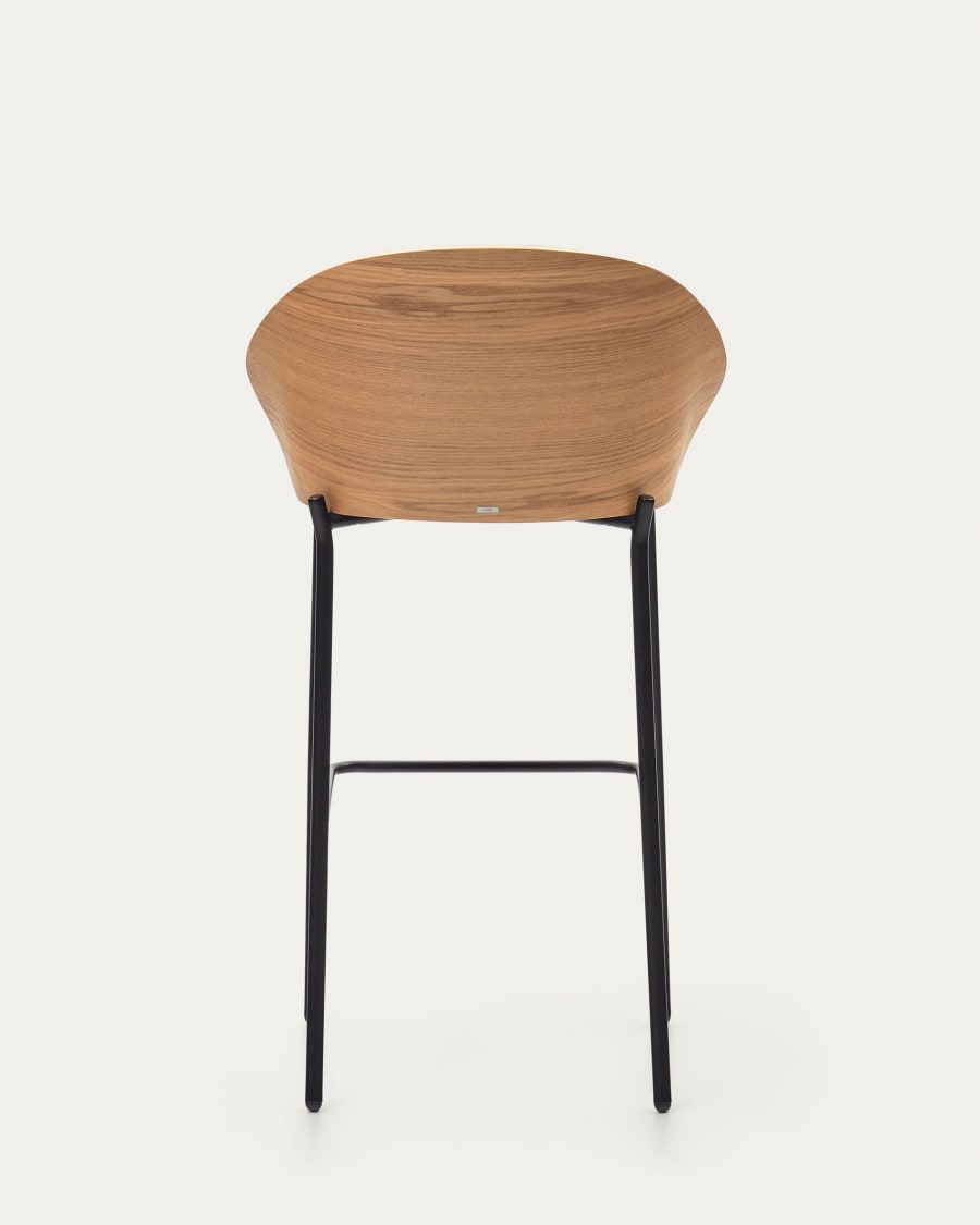Eamy stool light grey chenille and ash wood veneer with a natural finish and black metal, 77 cm