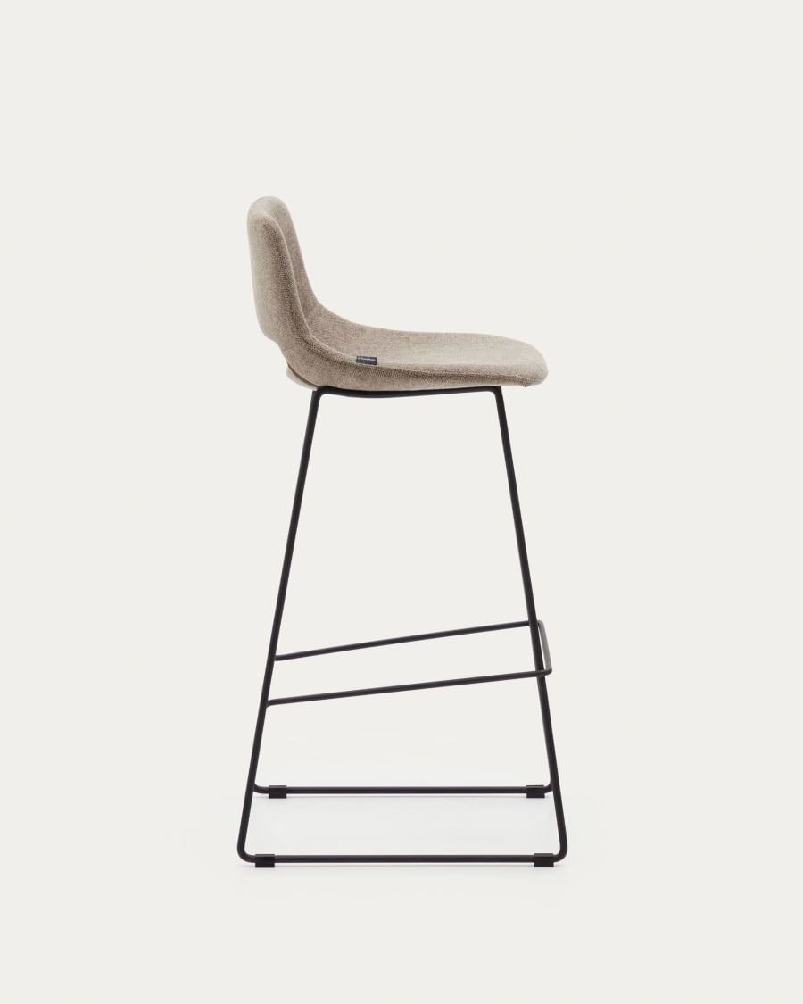 Zahara bar stool in brown with steel legs in black finish, height 76 cm