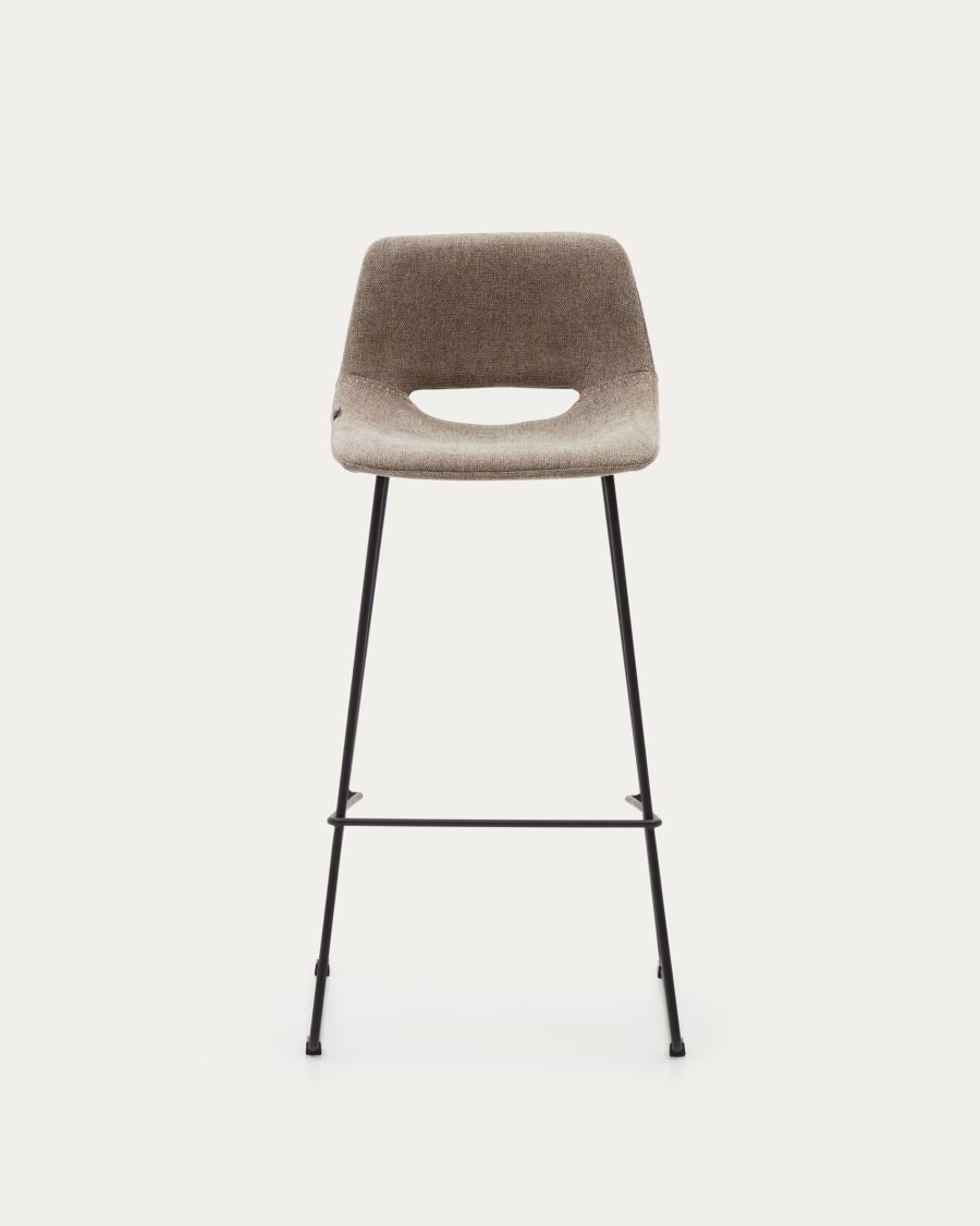 Zahara bar stool in brown with steel legs in black finish, height 76 cm