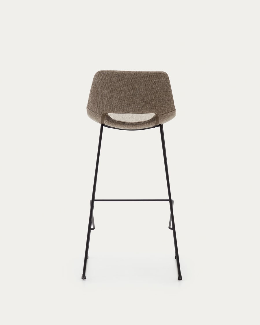 Zahara bar stool in brown with steel legs in black finish, height 76 cm
