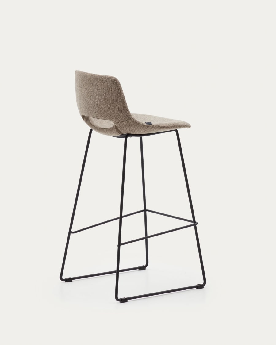 Zahara bar stool in brown with steel legs in black finish, height 76 cm