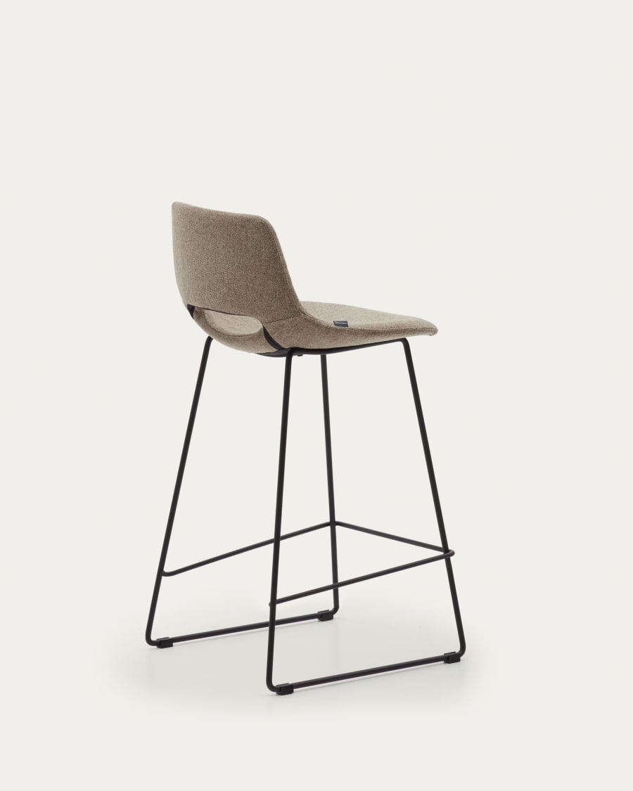 Zahara bar stool in brown with steel legs in black finish, height 65 cm
