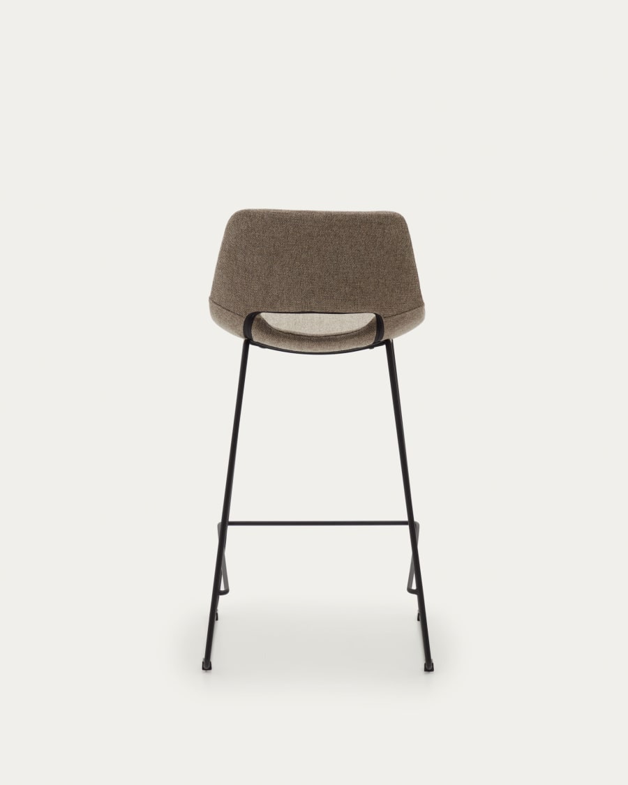 Zahara bar stool in brown with steel legs in black finish, height 65 cm