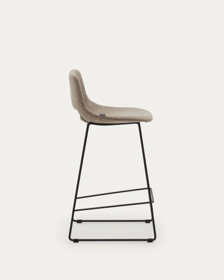 Zahara bar stool in brown with steel legs in black finish, height 65 cm