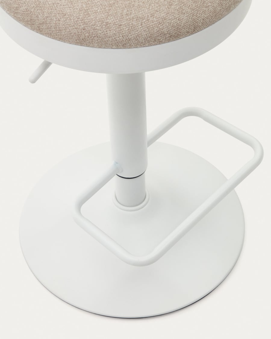 Zaib stool in beige chenille and matt white steel height 63-84 cm FSC 100%