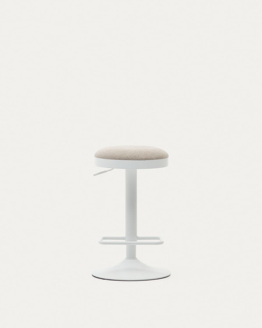 Zaib stool in beige chenille and matt white steel height 63-84 cm FSC 100%