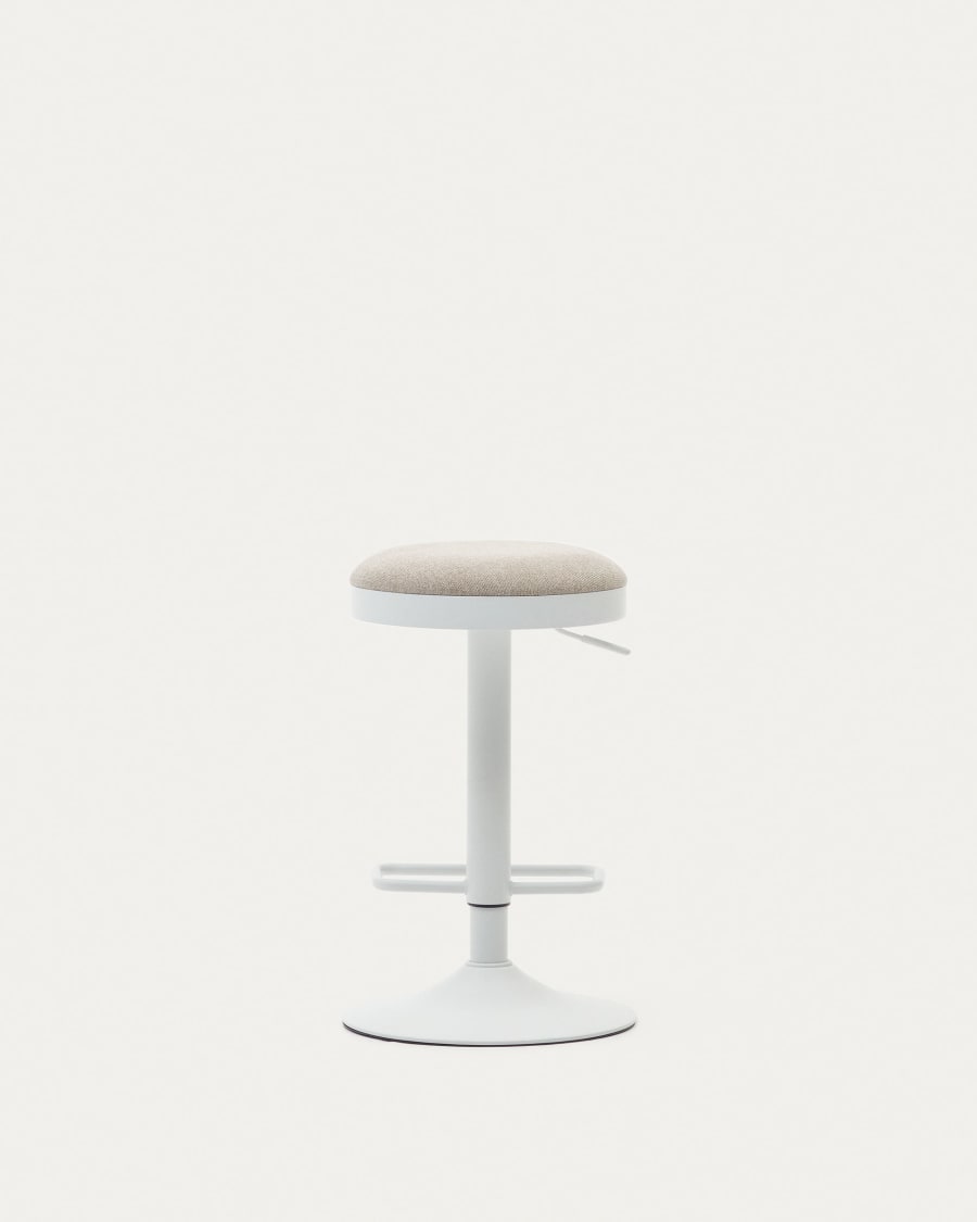 Zaib stool in beige chenille and matt white steel height 63-84 cm FSC 100%