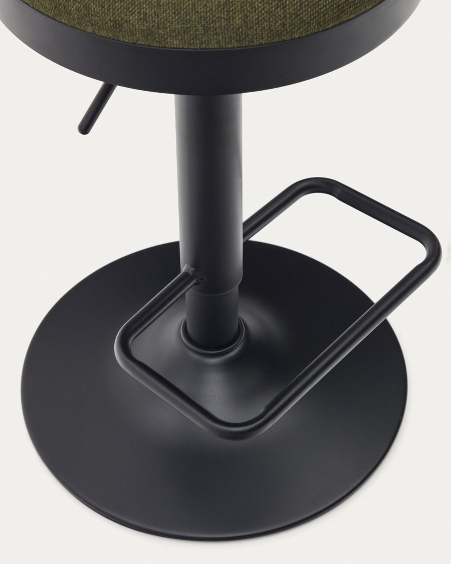 Zaib stool in dark green chenille and matt black steel height 63-84 cm FSC 100%