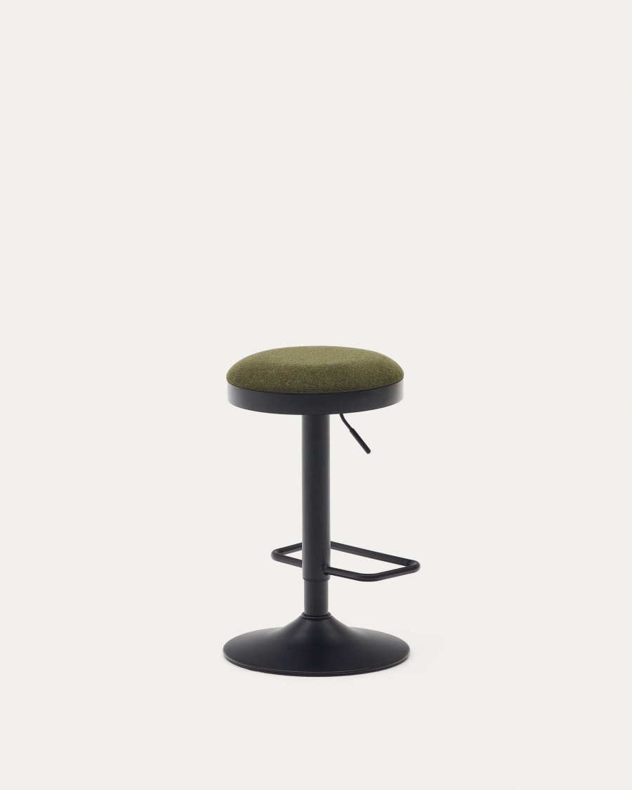 Zaib stool in dark green chenille and matt black steel height 63-84 cm FSC 100%