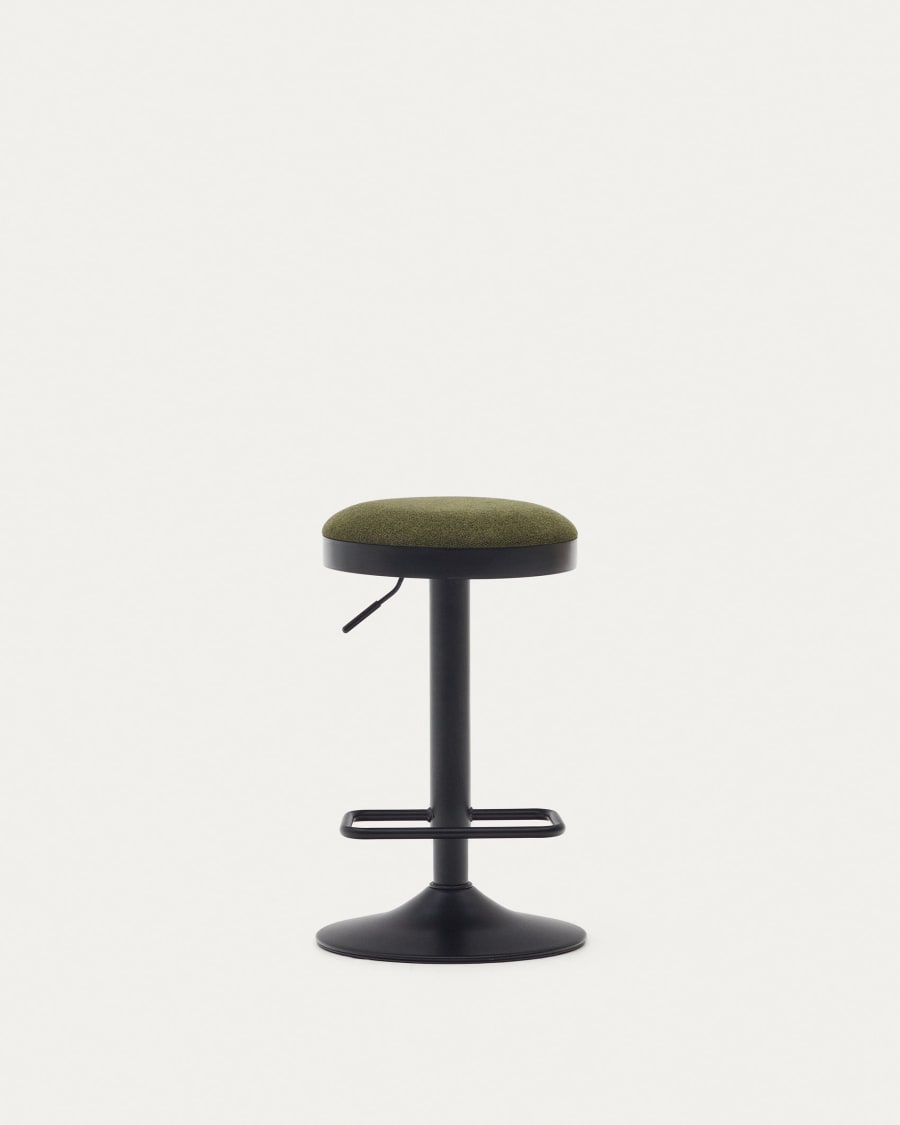 Zaib stool in dark green chenille and matt black steel height 63-84 cm FSC 100%
