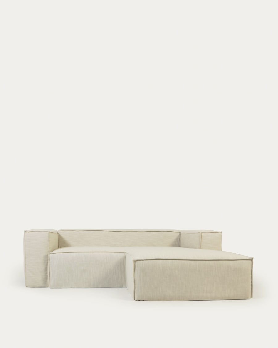 Blok 2 seater sofa with right-hand chaise longue & removable covers in white linen, 240 cm