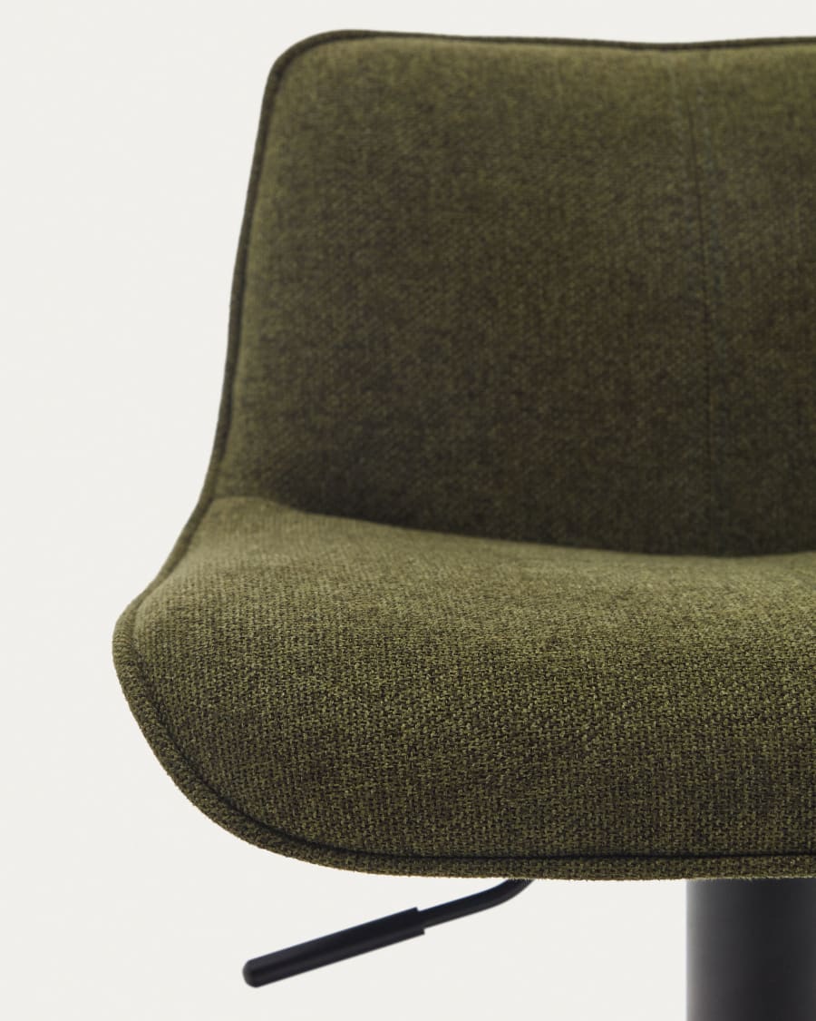 Zenda stool in dark green chenille and matt black steel height 81-102 cm FSC 100%