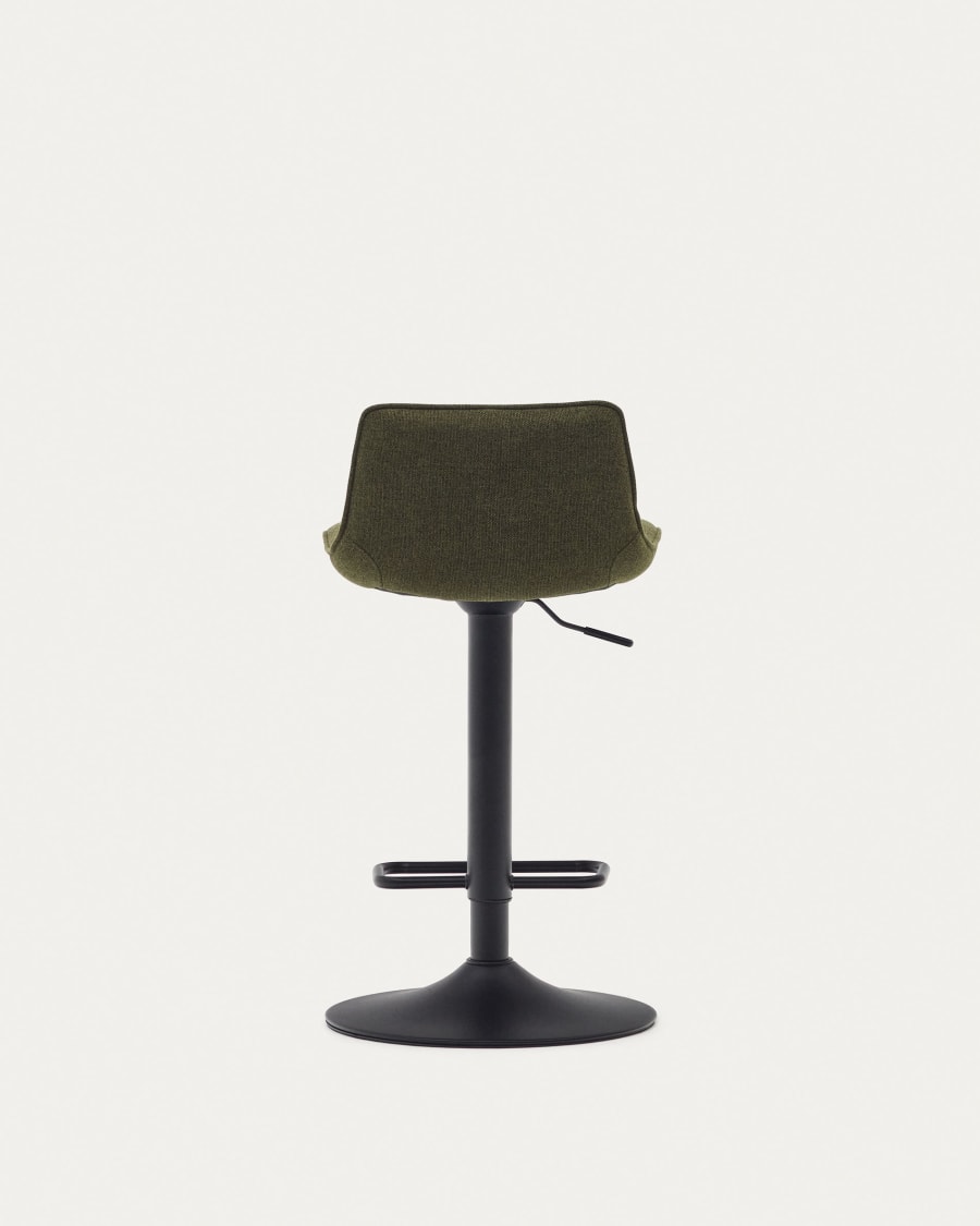 Zenda stool in dark green chenille and matt black steel height 81-102 cm FSC 100%