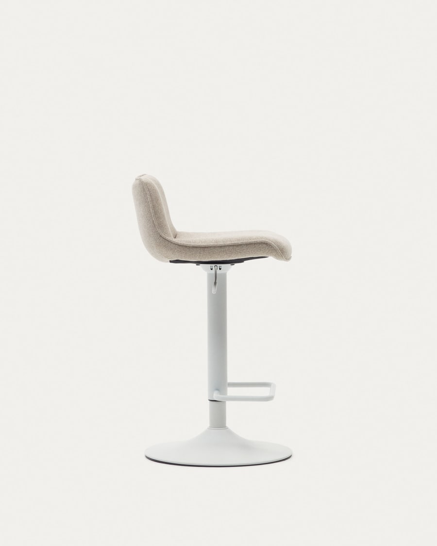 Zenda stool in beige chenille and matt white steel 81-102 cm FSC 100%