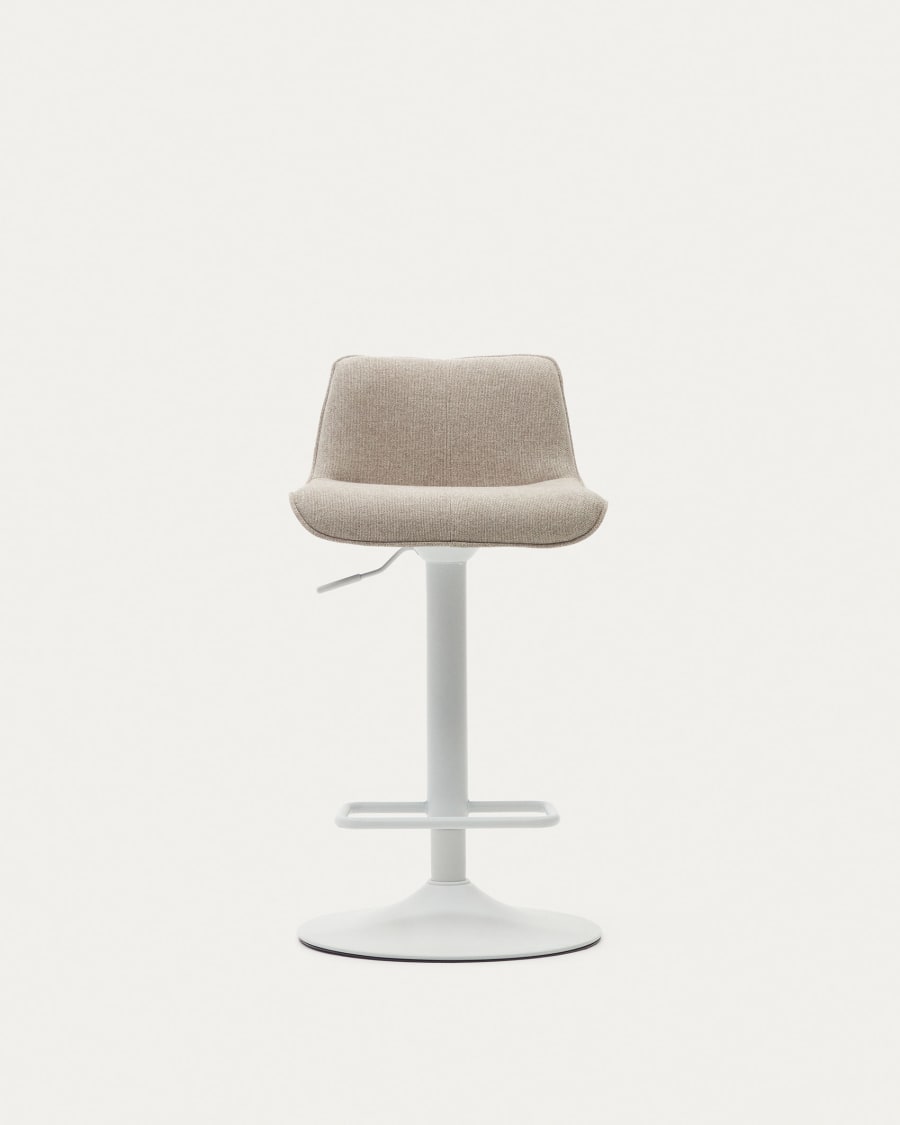 Zenda stool in beige chenille and matt white steel 81-102 cm FSC 100%