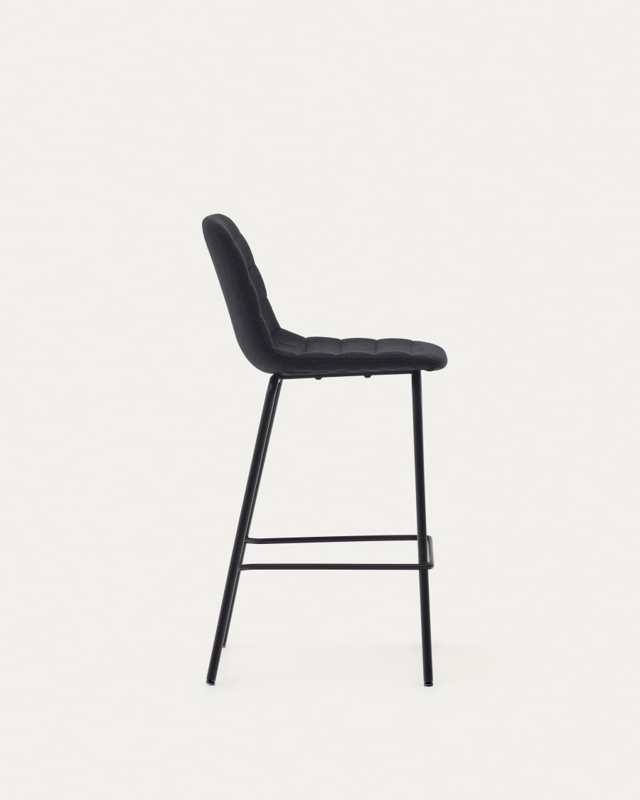 Zunilda stool in black chenille and steel finished with matt black height 65 cm FSC 100%