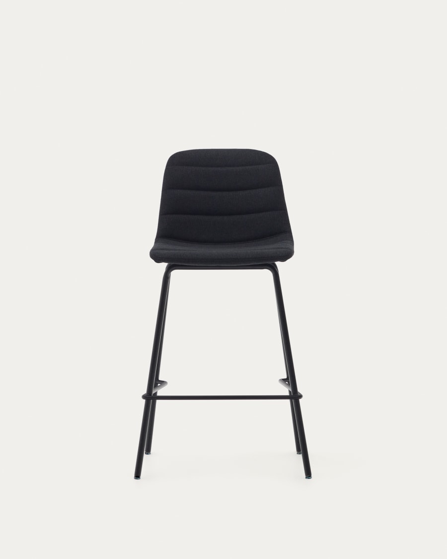 Zunilda stool in black chenille and steel finished with matt black height 65 cm FSC 100%
