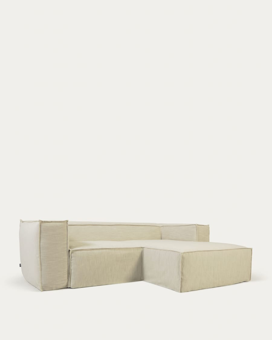 Blok 2 seater sofa with right-hand chaise longue & removable covers in white linen, 240 cm