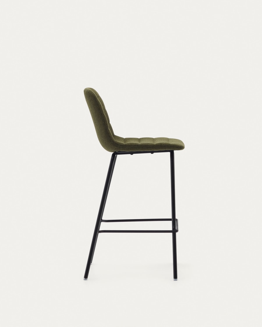 Zunilda stool in dark green and steel chenille with matt black finish height 65 cm FSC 100%