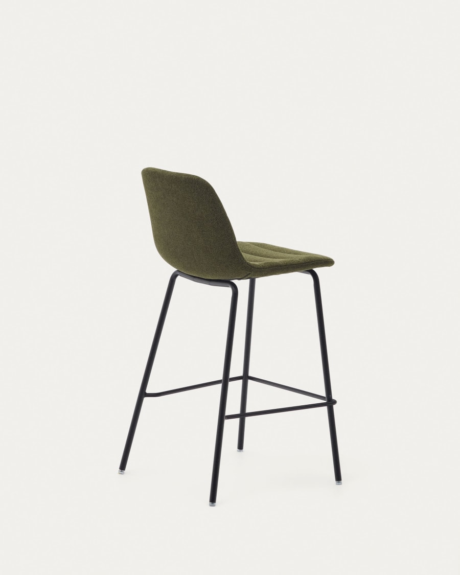 Zunilda stool in dark green and steel chenille with matt black finish height 65 cm FSC 100%