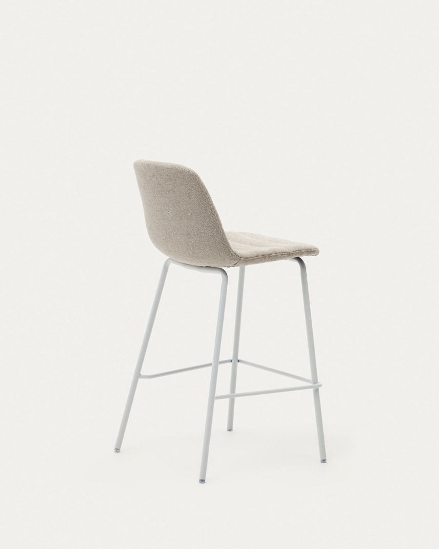 Zunilda stool in beige chenille and steel with matt white finish height 65 cm FSC 100%