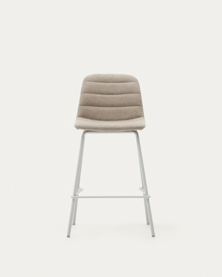 Zunilda stool in beige chenille and steel with matt white finish height 65 cm FSC 100%