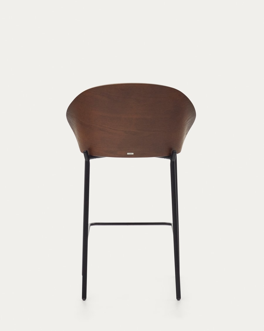 Eamy stool light brown chenille and ash wood veneer with a wenge finish and black metal, 65 cm