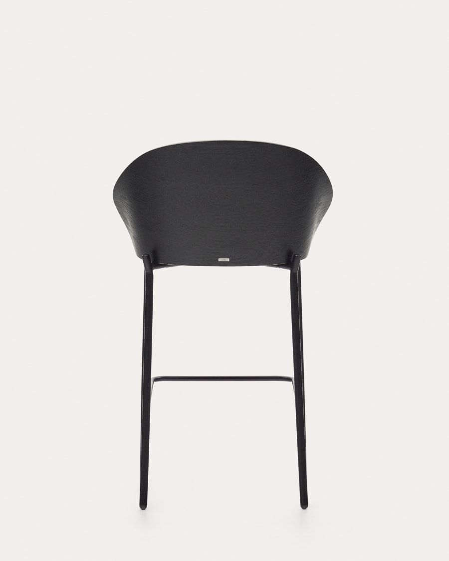 Eamy stool light grey chenille and ash wood veneer with a black finish and black metal, 65 cm
