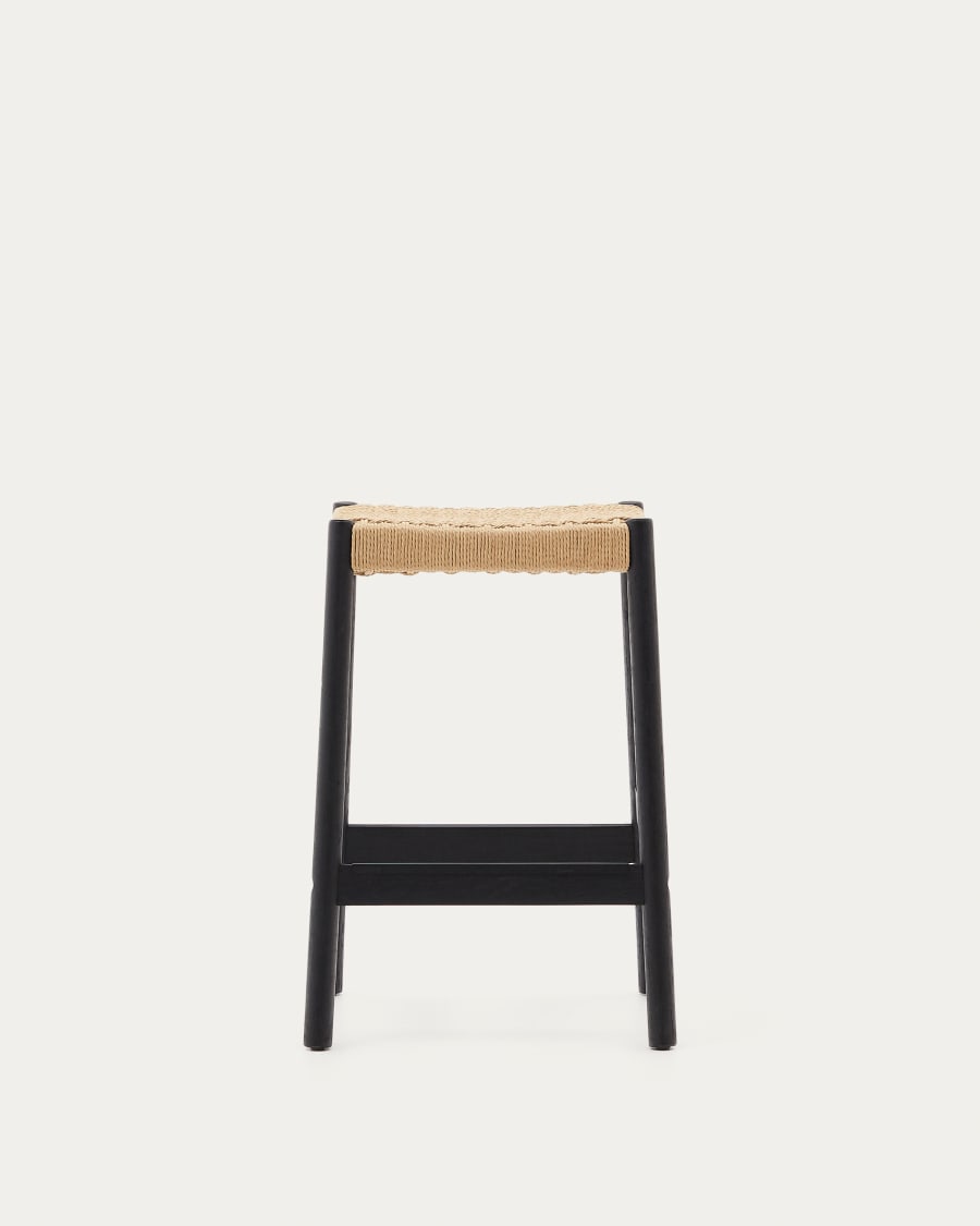 Yalia stool in solid oak wood in a black finish and rope cord, height 65 cm FSC 100%